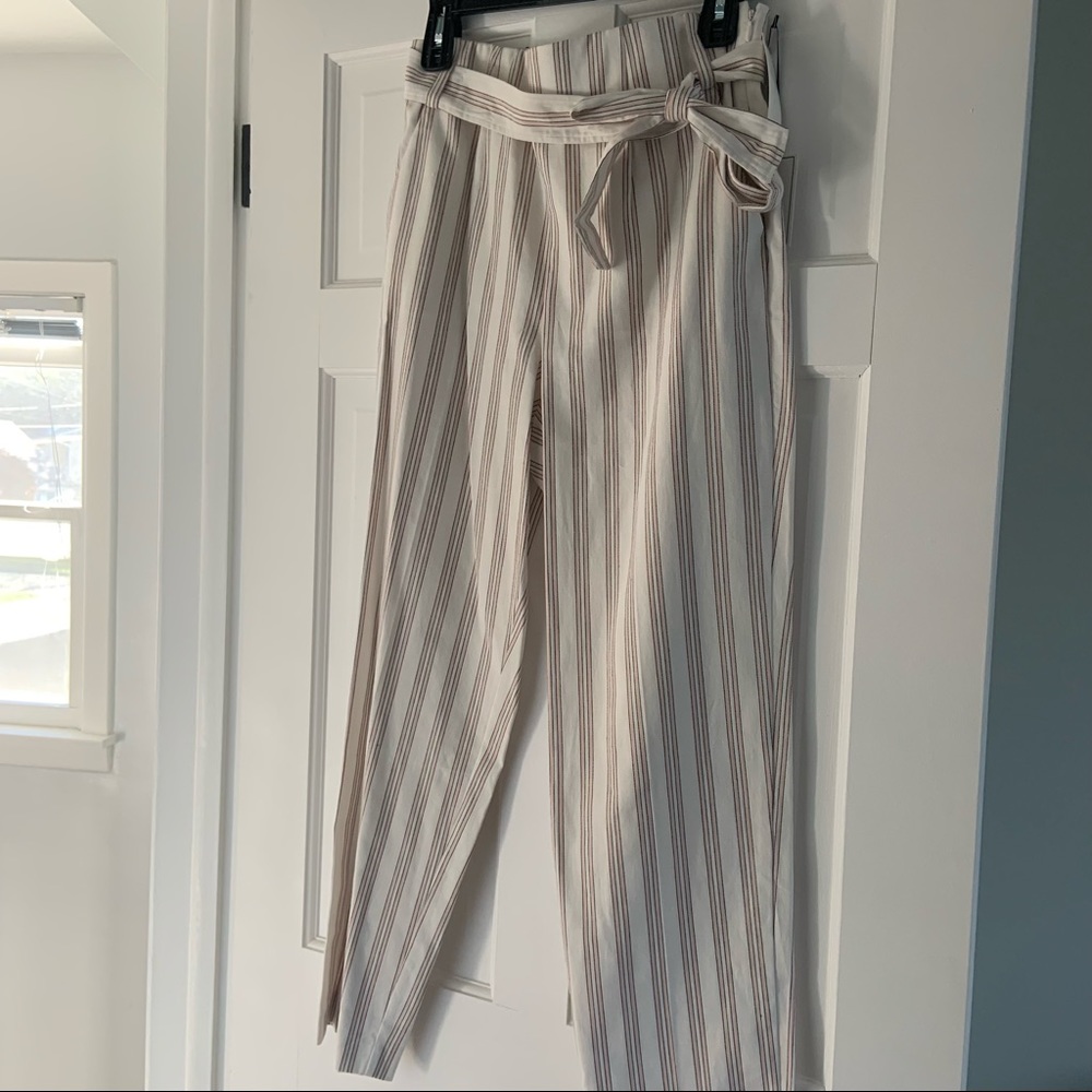 White and Pink striped dress pant with bow